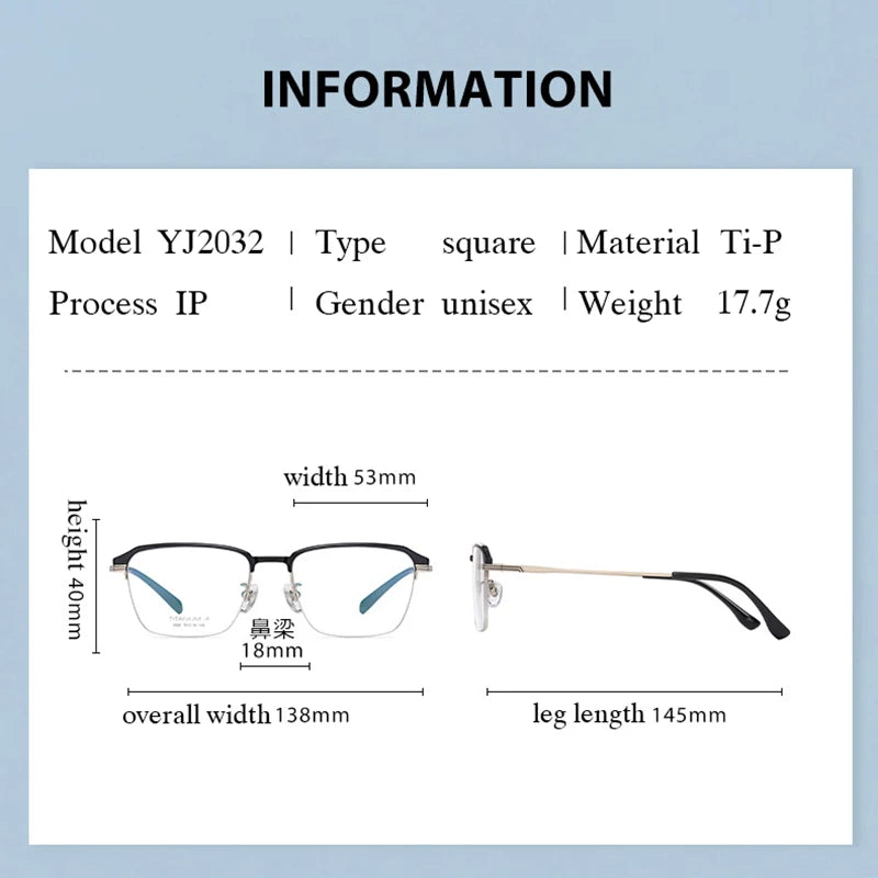 Hotochkin Mens Semi Rim Square Titanium Yj2032 Semi Rim Hotochki