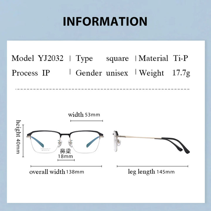 Hotochkin Mens Semi Rim Square Titanium Yj2032 Semi Rim Hotochki