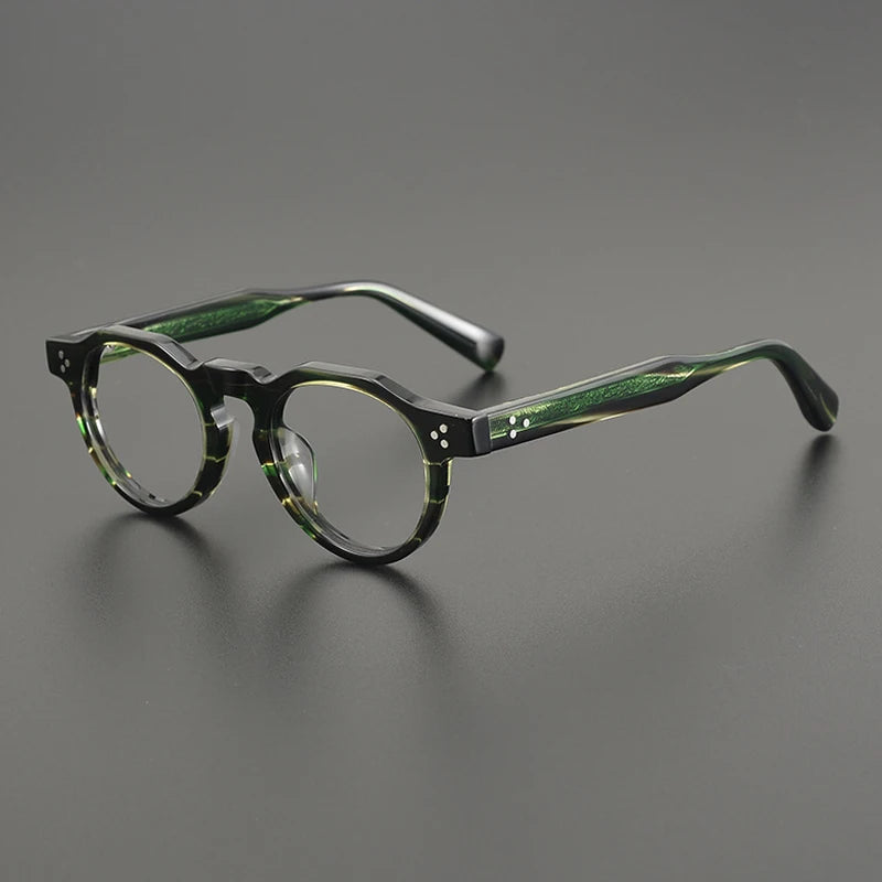 Gatenac Unisex Full Rim Round Acetate Eyeglasses Gxyj1164 Full Rim Gatenac Striped Green