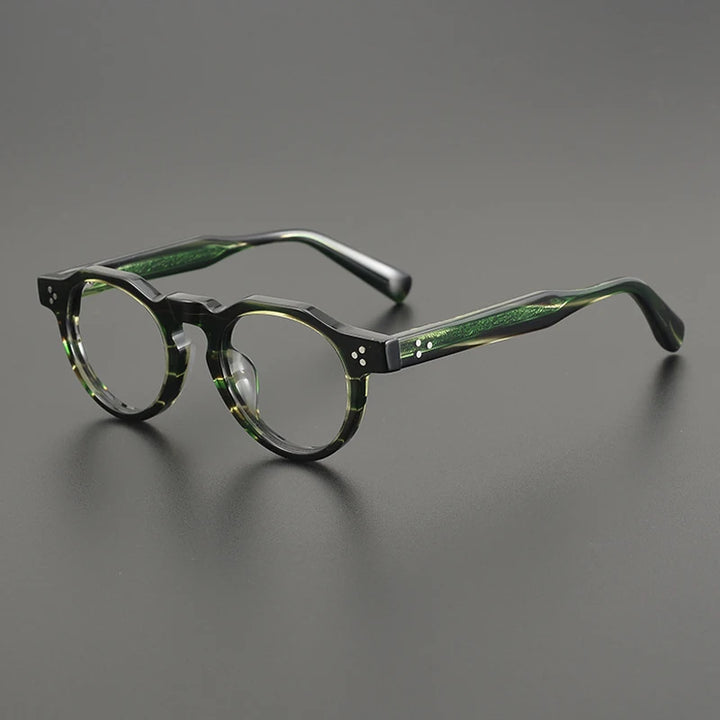 Gatenac Unisex Full Rim Round Acetate Eyeglasses Gxyj1164 Full Rim Gatenac Striped Green