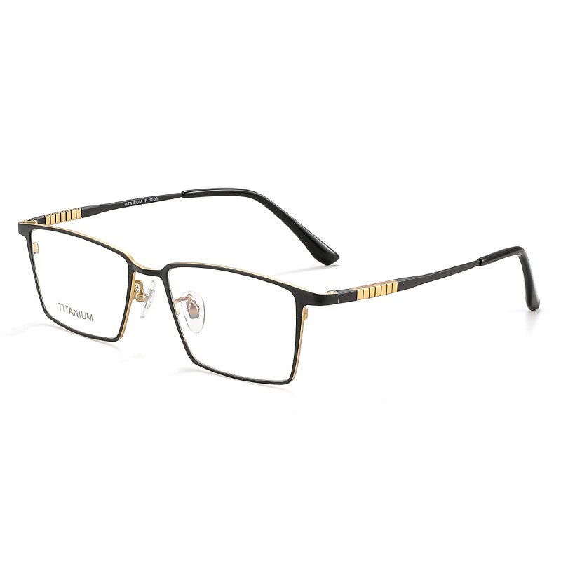 KatKani Unisex Full Rim Square Titanium Eyeglasses 69770 Full Rim KatKani Eyeglasses Black Gold  