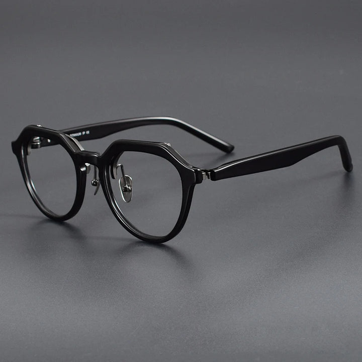 Muzz Unisex Full Rim Flat Top Oval Acetate Titanium Flip Up Eyeglasses 85257 Full Rim Muzz C1