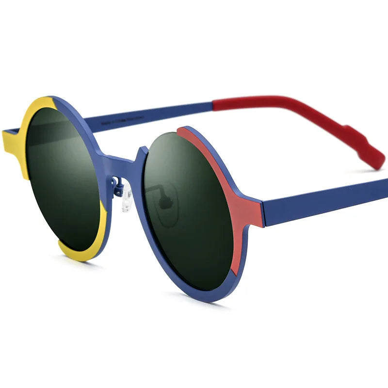 Nobler Women's Semi Rim Round Titanium Polarized Sunglasses 1888 Sunglasses Nobler C3