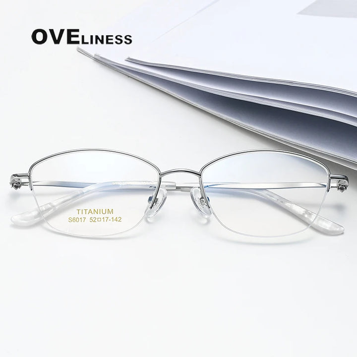 Oveliness Women's Semi Rim Oval Square Titanium Eyeglasses 6017 Semi Rim Oveliness