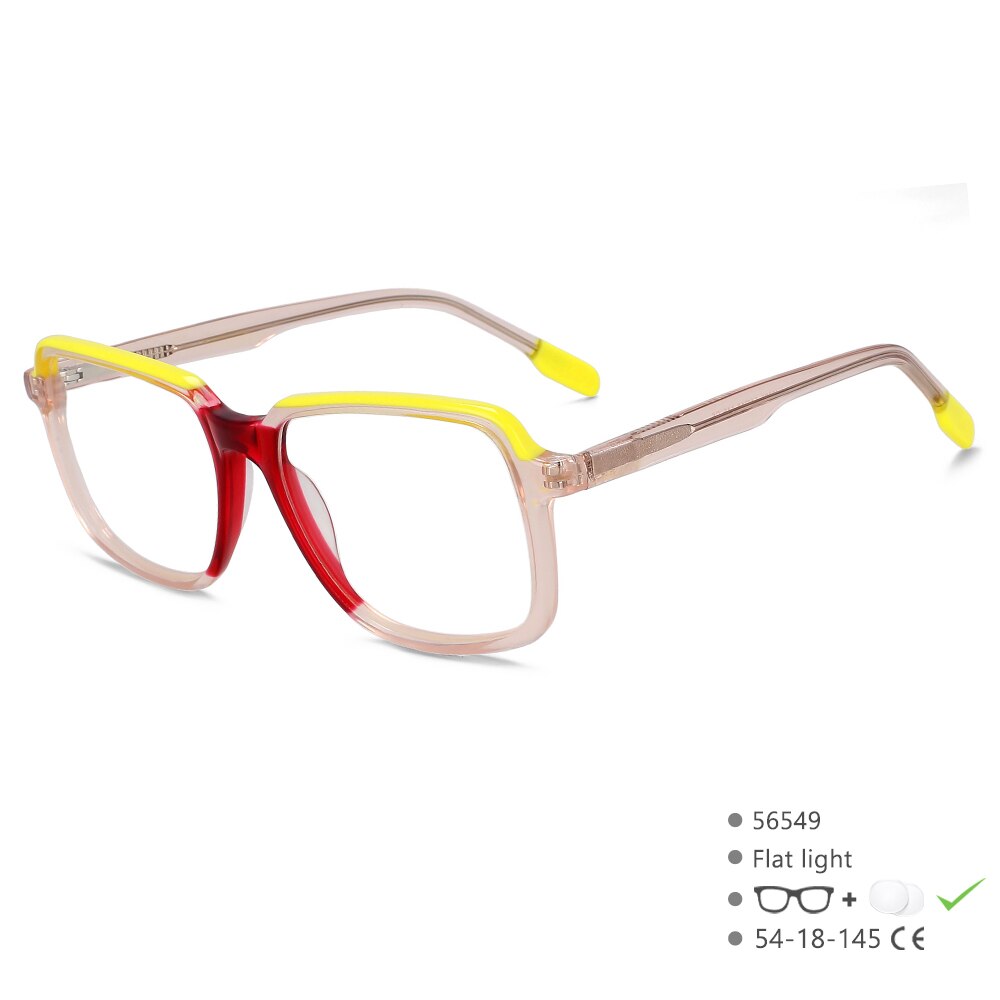 CCspace Unisex Full Rim Square Acetate Eyeglasses 56549 Full Rim CCspace C5TeaYellow