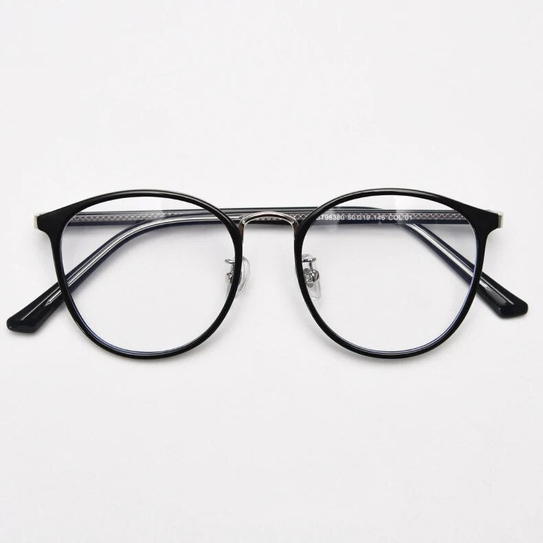 CCspace Unisex Full Rim Round Tr 90 Titanium Eyeglasses 57021 Full Rim CCspace C1Black