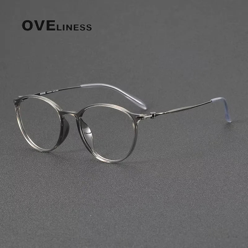 Oveliness Women's Full Rim Round Acetate Titanium Eyeglasses 78664