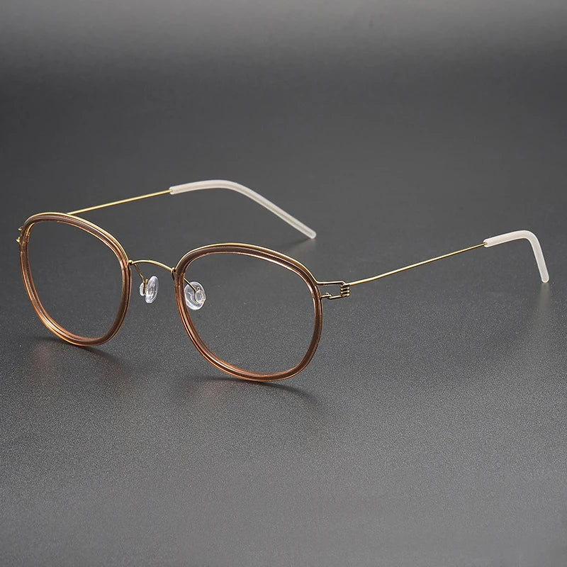 Black Mask Women's Full Rim Oval Screwless Titanium Acetate Eyeglasses 6611 Full Rim Black Mask Tawny-Gold