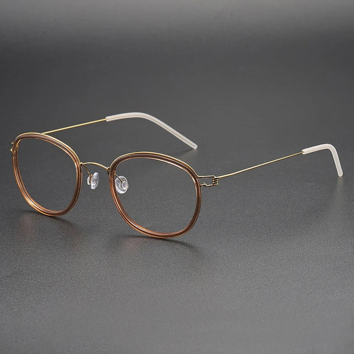 Black Mask Women's Full Rim Oval Screwless Titanium Acetate Eyeglasses 6611 Full Rim Black Mask Tawny-Gold
