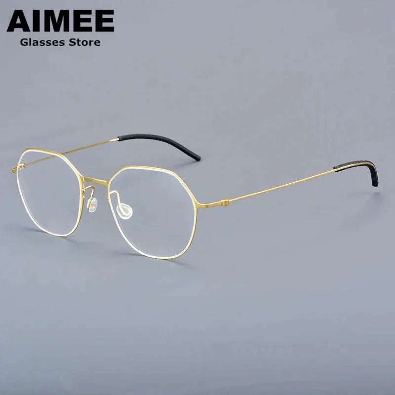 Aimee Unisex Full Rim Flat Top Polygon Titanium Eyeglasses 55740