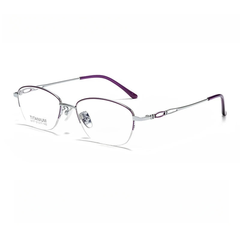Yimaruili Women's Semi Rim Alloy Eyeglasses 6117 Semi Rim Yimaruili Eyeglasses Purple Silver