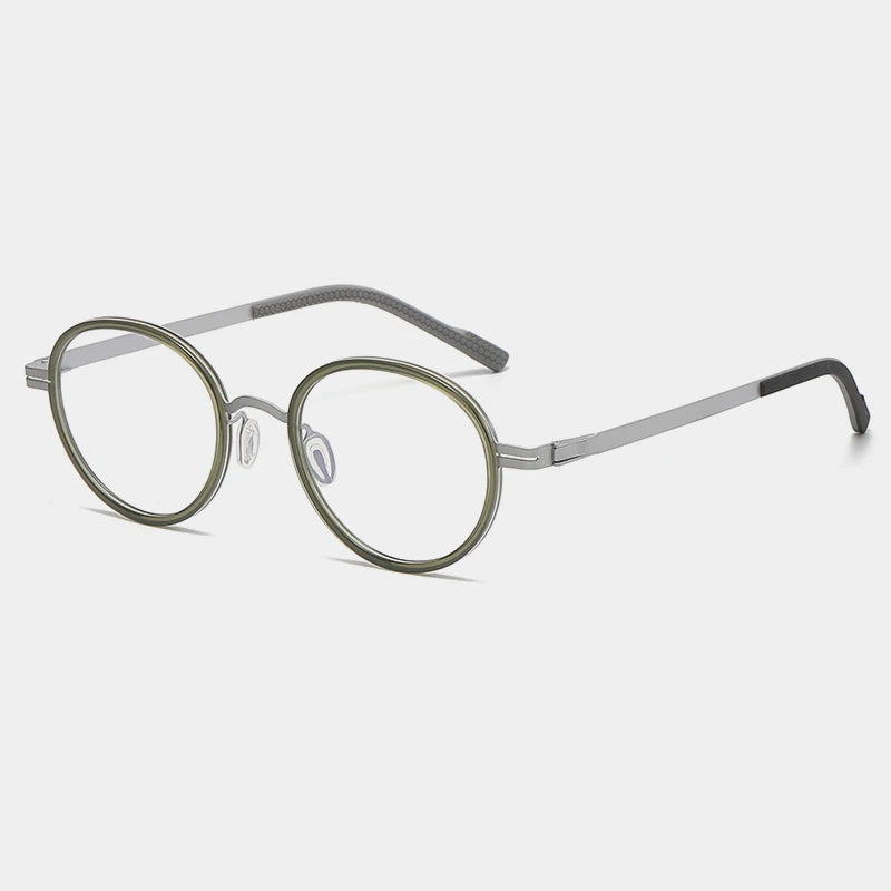 Gatenac Unisex Full Rim Round Titanium Eyeglasses Gxyj1154 Full Rim Gatenac Green Silver