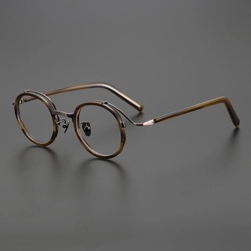 Black Mask Unisex Full Rim Round Titanium Acetate Eyeglasses 82027 Full Rim Black Mask