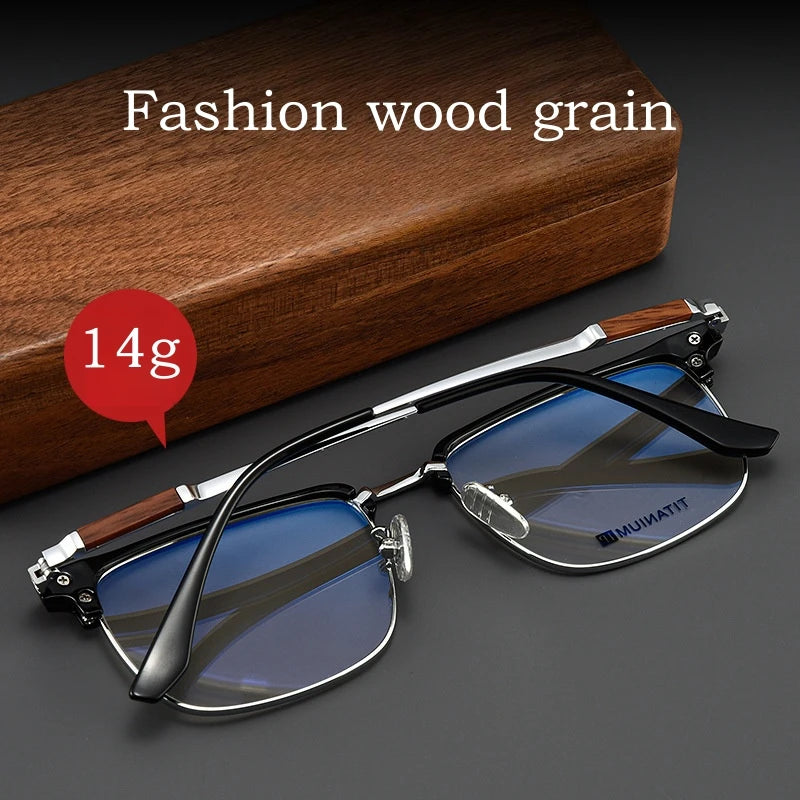 Yimaruili Men's Full Rim Square Tr 90 Titanium Wood Eyeglasses Y8079 Full Rim Yimaruili Eyeglasses
