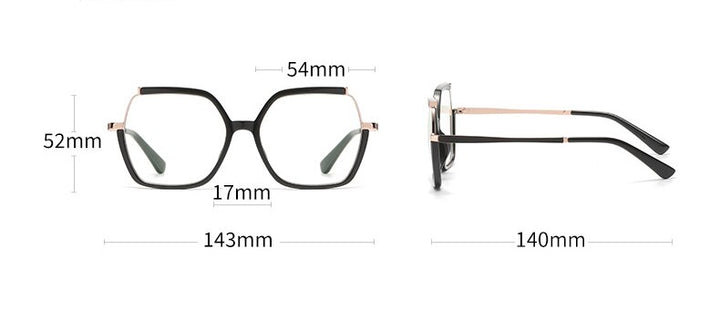 CCspace Women's Semi Rim Square Tr 90 Titanium Eyeglasses 56716 Semi Rim CCspace