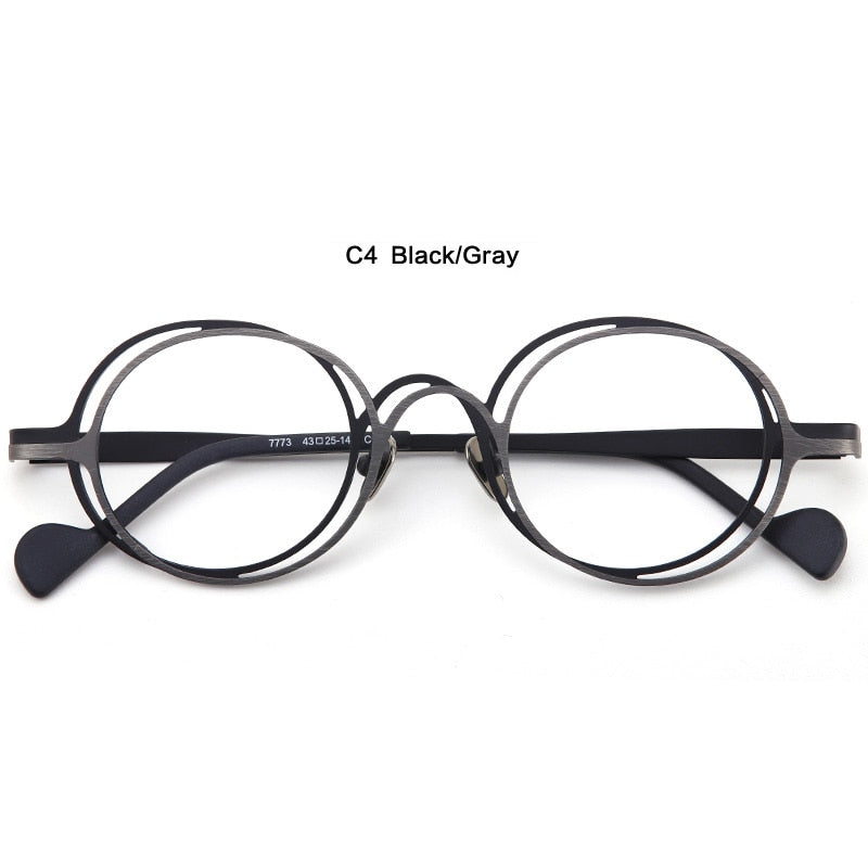 Muzz Unisex Full Rim Irregular Round Ip Titanium Eyeglasses T7773 Full Rim Muzz C4