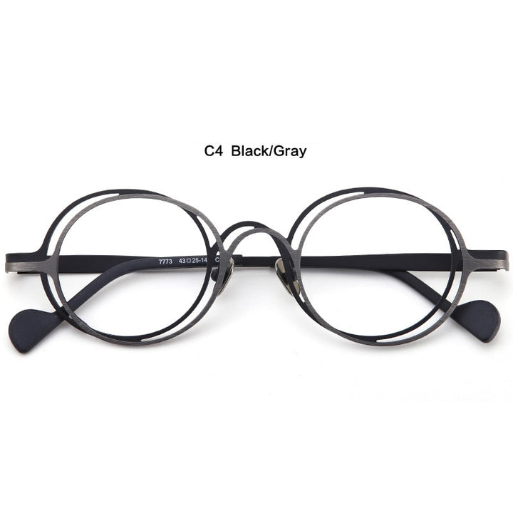 Muzz Unisex Full Rim Irregular Round Ip Titanium Eyeglasses T7773 Full Rim Muzz C4