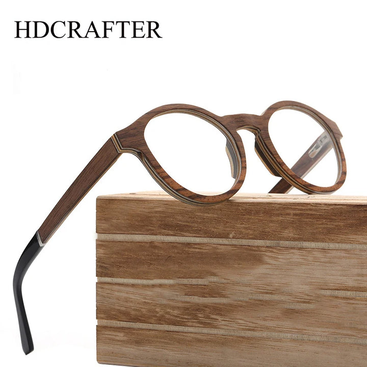 Hdcrafter Unisex Full Rim Round Wood Eyeglasses 5329 Full Rim Hdcrafter Eyeglasses