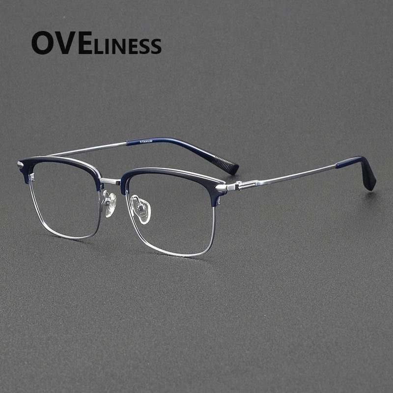 Oveliness Men's Full Rim Square Acetate Titanium Eyeglasses 852003 Full Rim Oveliness blue silver