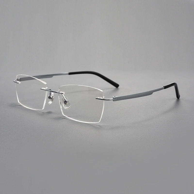Yimaruili Men's Rimless Polygon Square Titanium Eyeglasses 15803