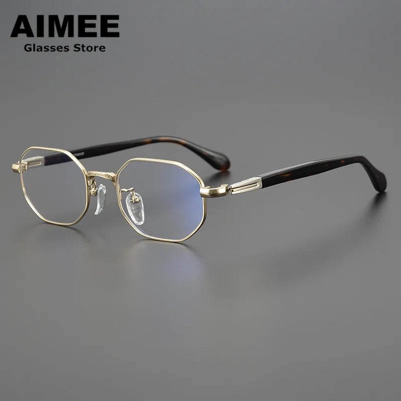 Aimee Unisex Full Rim Flat Top Polygon Titanium Eyeglasses 11092 Full Rim Aimee