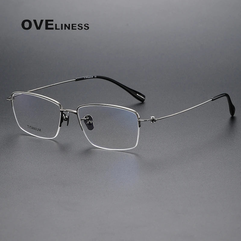 Oveliness Unisex Semi Rim Square Screwless Titanium Eyeglasses 80923 Semi Rim Oveliness gun  