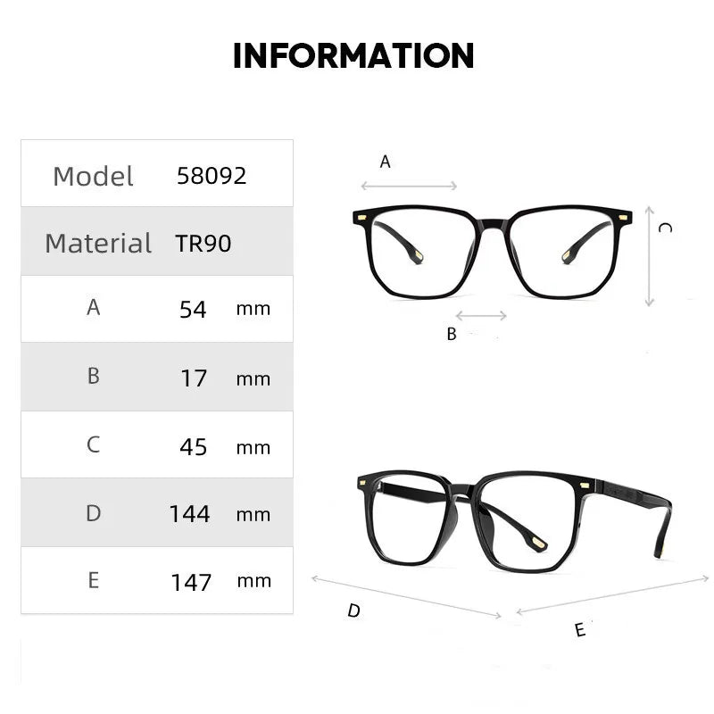 Kocolior Unisex Full Rim Oversized Square Tr 90 Hyperopic Reading Glasses 58092 Reading Glasses Kocolior