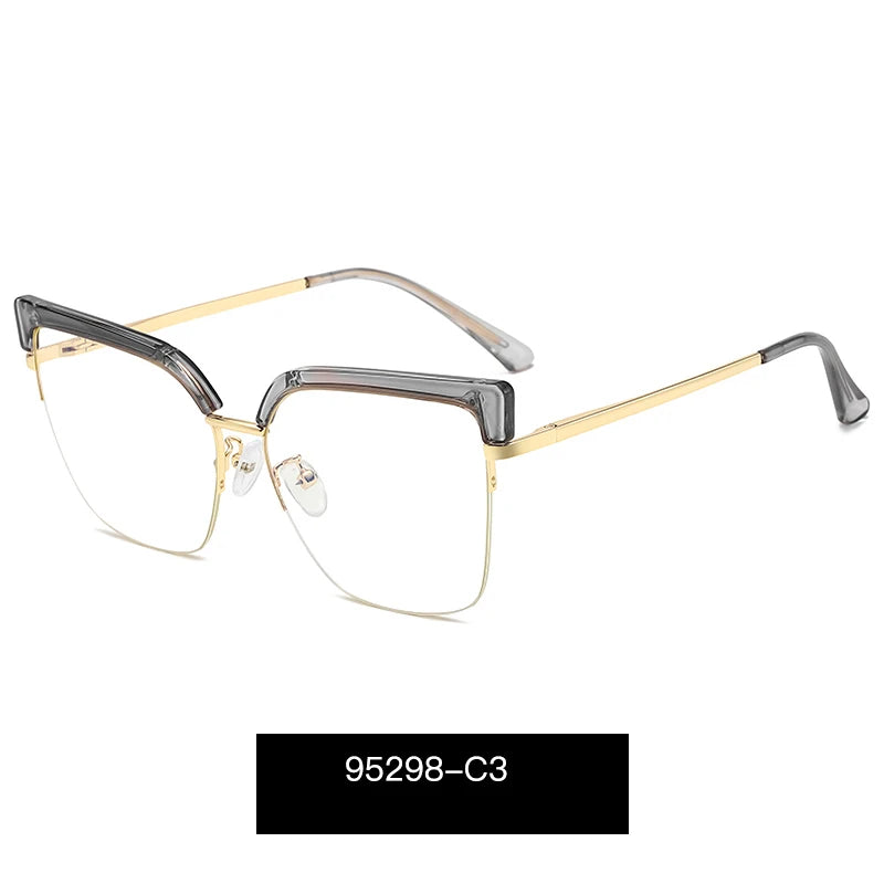 Handoer Women's Semi Rim Oval Cat Eye Tr 90 Alloy Eyeglasses 95298