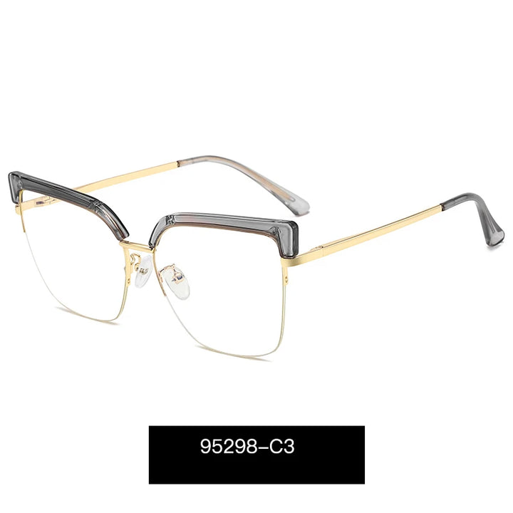 Handoer Women's Semi Rim Oval Cat Eye Tr 90 Alloy Eyeglasses 95298