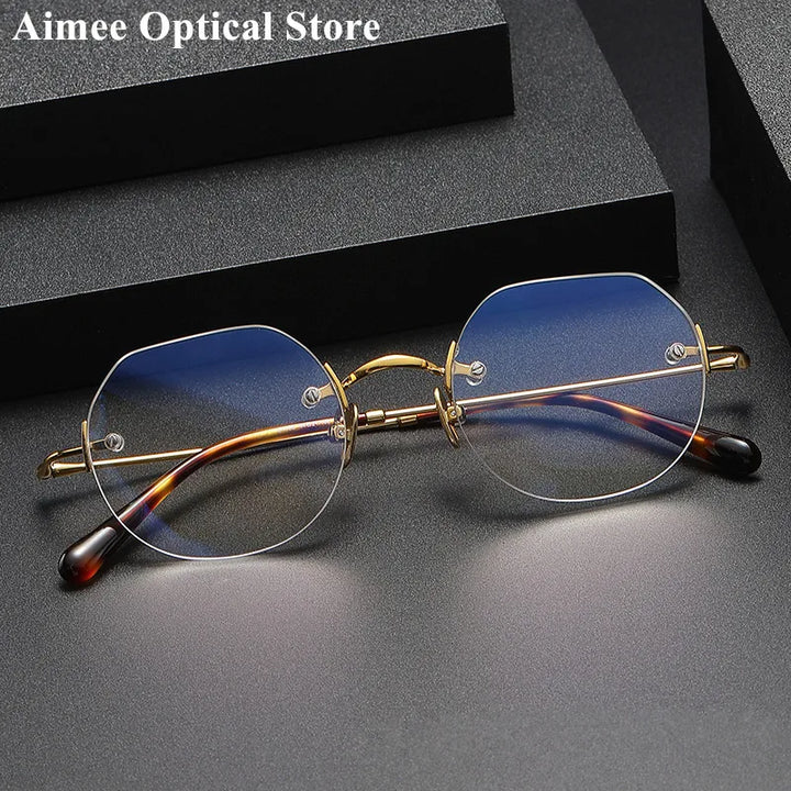 Aimee Women's Rimless Flat Top Polygon Titanium Eyeglasses 19008