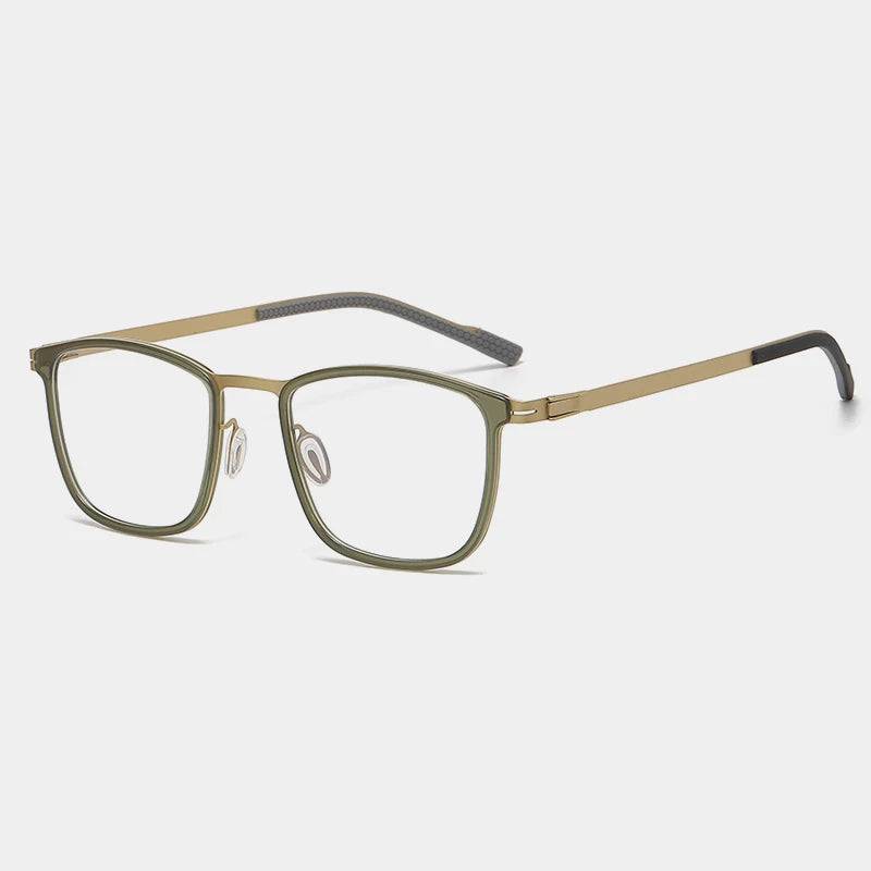 Gatenac Unisex Full Rim Square Screwless Alloy Eyeglasses Gxyj1152 Full Rim Gatenac Green Gold