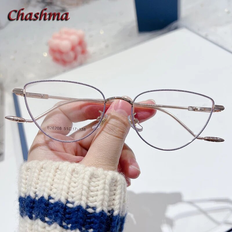 Chashma Ochki Women's Full Rim Cat Eye Stainless Steel Eyeglasses 26208 Full Rim Chashma Ochki Purple Gold  