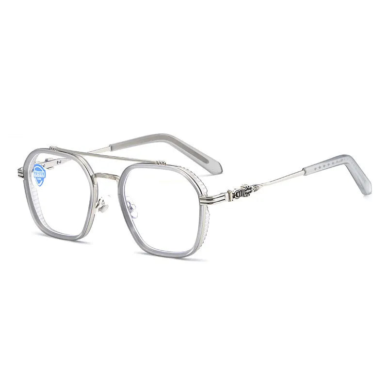 Kocolior Men's Full Rim Square Double Bridge Alloy Reading Glasses 82056 Reading Glasses Kocolior Anti blue 0 Transparent China