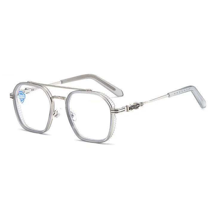 Kocolior Men's Full Rim Square Double Bridge Alloy Reading Glasses 82056 Reading Glasses Kocolior Anti blue 0 Transparent China