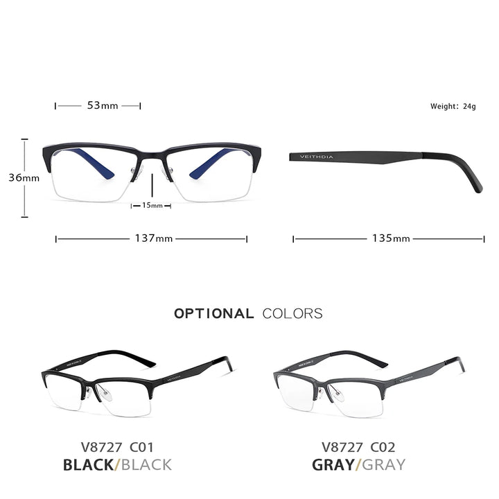 Hdcrafter Men's Semi Rim Square Al Mg Alloy Tr 90 Eyeglasses 58727