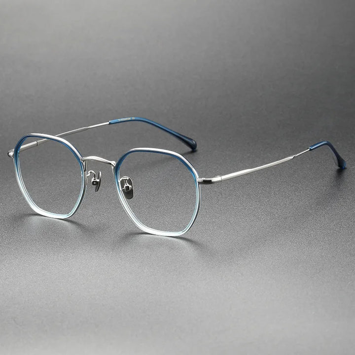 Aimee Men's Full Rim Polygon Round Titanium Acetate Eyeglasses 8502 Full Rim Aimee Gradient Blue
