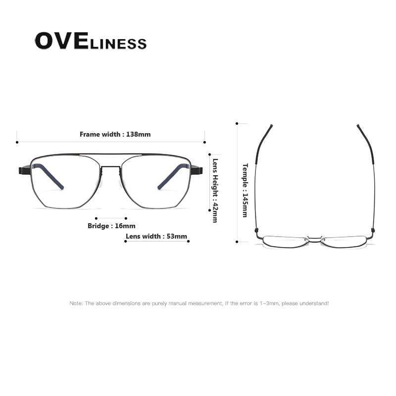 Oveliness Unisex Full Rim Square Double Bridge Titanium Eyeglasses 9622 Full Rim Oveliness