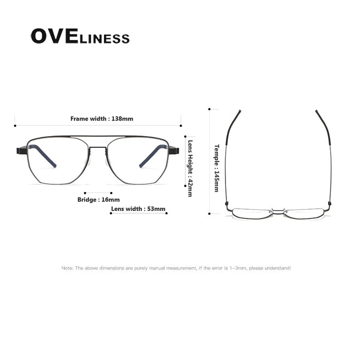 Oveliness Unisex Full Rim Square Double Bridge Titanium Eyeglasses 9622 Full Rim Oveliness