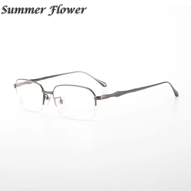 Summer Flower Unisex Semi Rim Square Titanium Eyeglasses 8201060 Semi Rim Summer Flower Gray