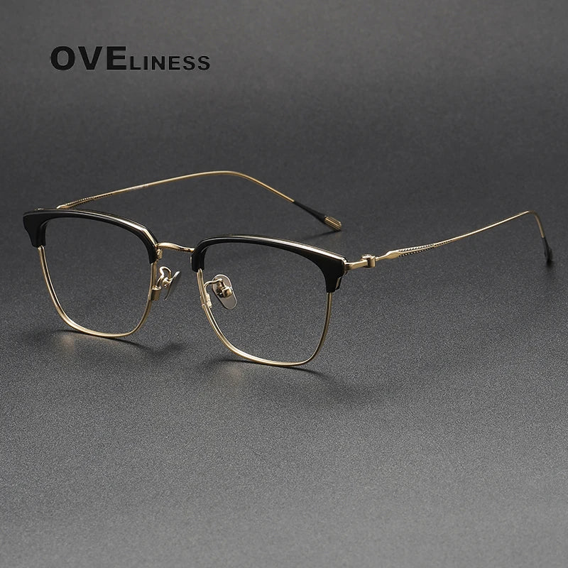Oveliness Unisex Full Rim Cat Eye Acetate Titanium Eyeglasses 80899 Full Rim Oveliness black gold  
