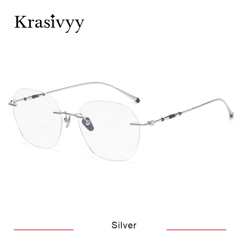 Krasivyy Women's Rimless Polygon Titanium Eyeglasses K5930 Rimless Krasivyy Silver