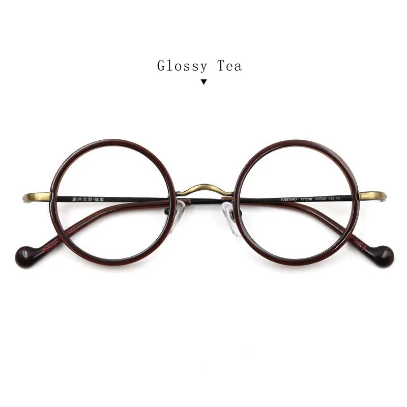 Hdcrafter Unisex Full Rim Round Titanium Eyeglasses Ft2381 Full Rim Hdcrafter Eyeglasses Glossy-Tea