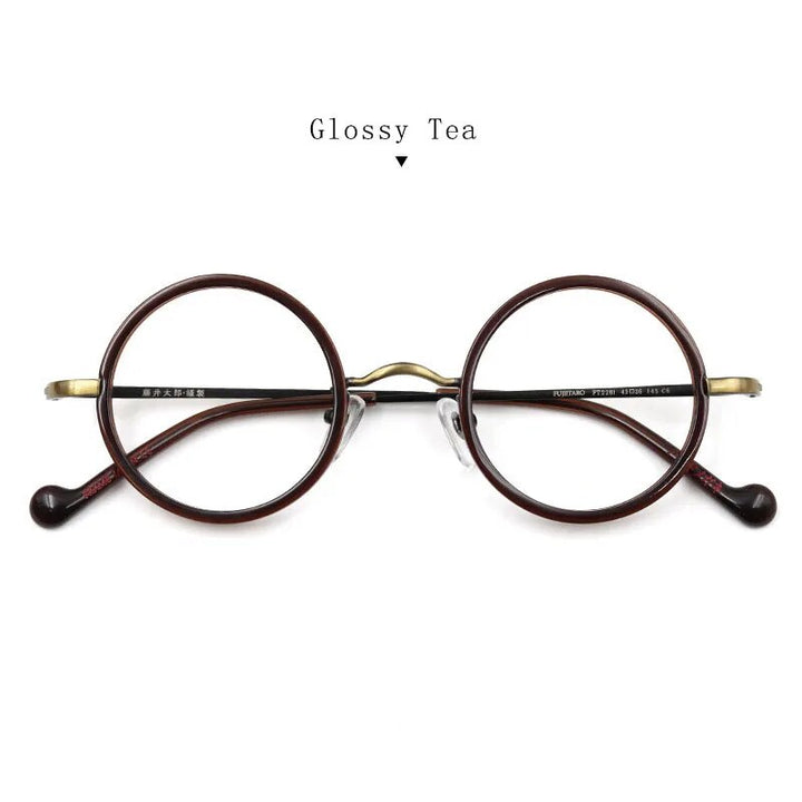Hdcrafter Unisex Full Rim Round Titanium Eyeglasses Ft2381 Full Rim Hdcrafter Eyeglasses Glossy-Tea