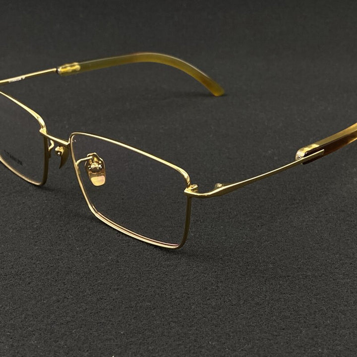 Muzz Unisex Full Rim Square Titanium Buffalo Horn Temple Eyeglasses 2301 Full Rim Muzz