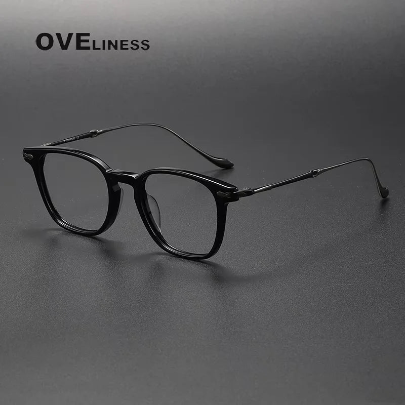 Oveliness Women's Full Rim Square Acetate Titanium Eyeglasses 82052