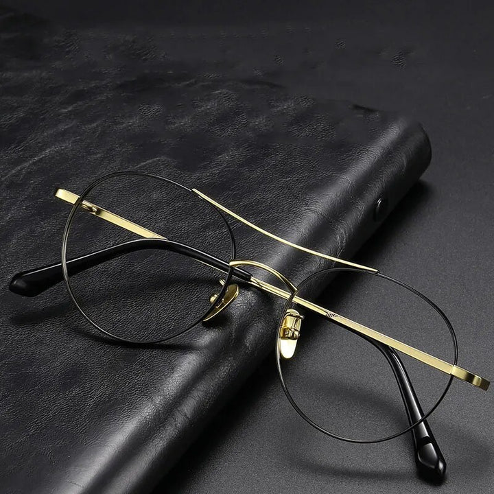 Hdcrafter Unisex Full Rim Round Double Bridge Titanium Eyeglasses 86578 Full Rim Hdcrafter Eyeglasses