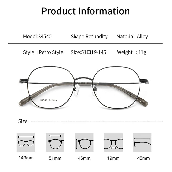 Xbora Unisex Full Rim Round Square Alloy Eyeglasses 34540