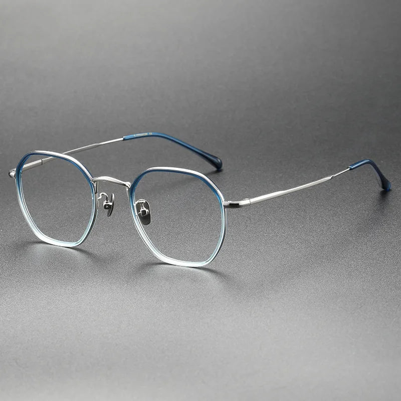 Aimee Men's Full Rim Polygon Round Titanium Acetate Eyeglasses 8502 Full Rim Aimee