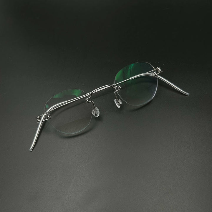 Yujo Unisex Rimless Polygon Stainless Steel Eyeglasses Y081 Rimless Yujo