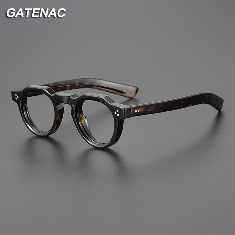 Gatenac Unisex Full Rim Flat Top Round Acetate Eyeglasses Gxyj1054 Full Rim Gatenac